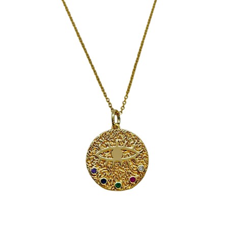 necklace steel chain gold and round element with zirgon2